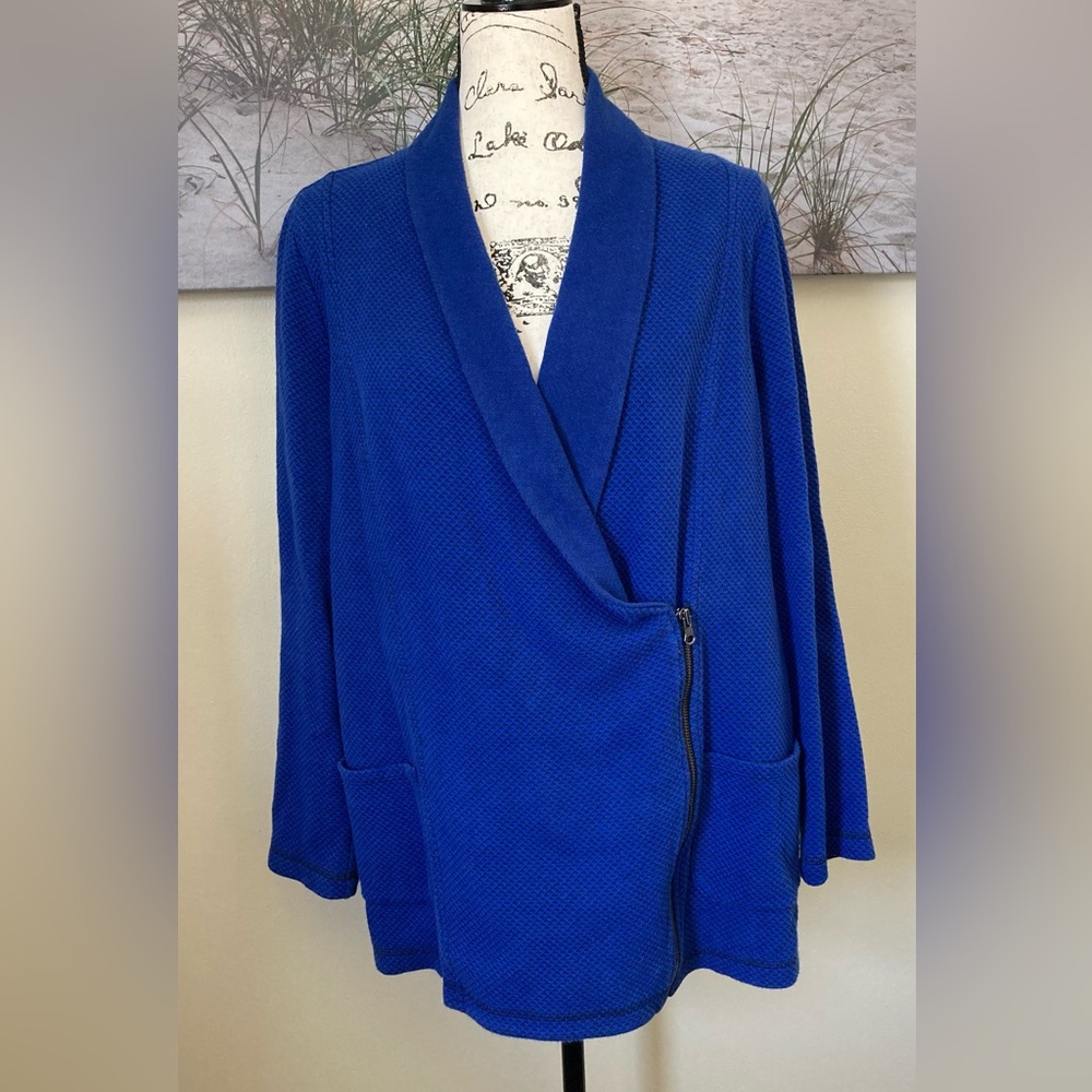 Talbots womens royal blue long sleeve textured half zip jacket or sweater, sz 1X